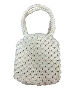 Vintage handmade macramé handbag cream-colored cotton rope design